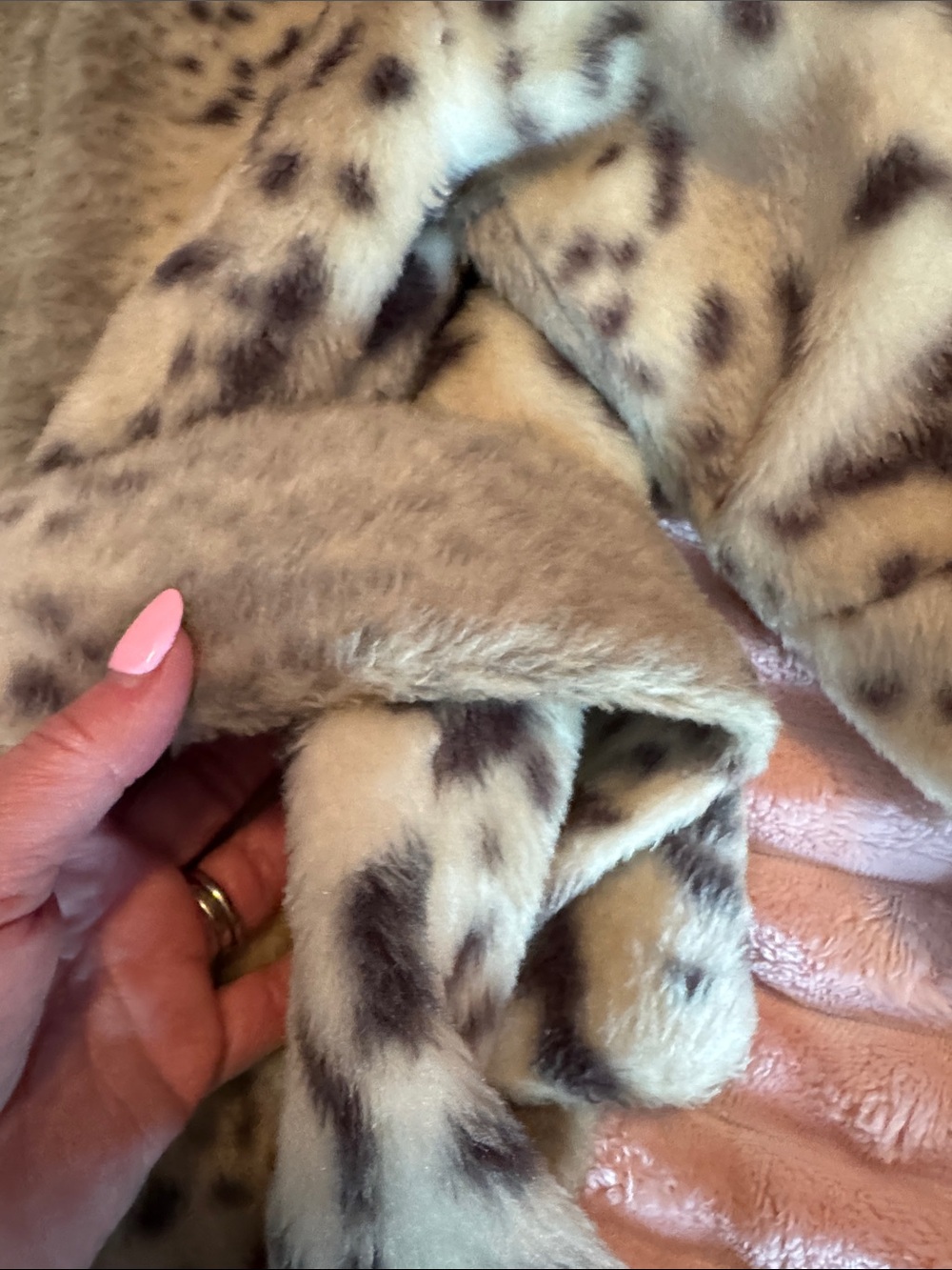 Leopard-Print Faux Fur Belted Pea Coat with Black Trim - Picture 10 of 10